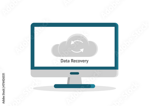Data recovery, data backup, restoration and security flat design vector with icons