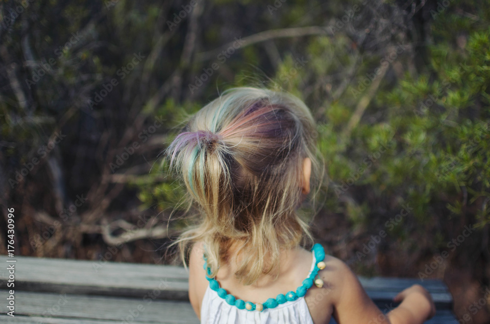 Little girl with purple, blue and pink coloured hair Little girl with purple, blue and pink coloured hair