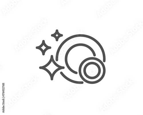 Cleaning dishes line icon. Dishwasher sign.