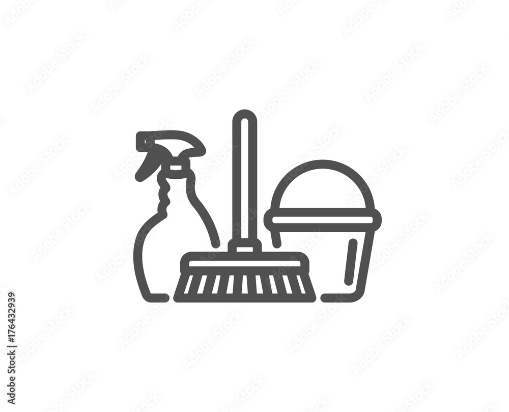 Cleaning service icon. Spray, bucket and mop. Cleaning service icon. Spray, bucket and mop.