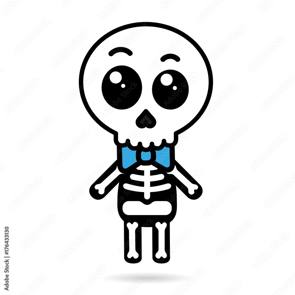 Cute kawaii boy skeleton isolated halloween concept