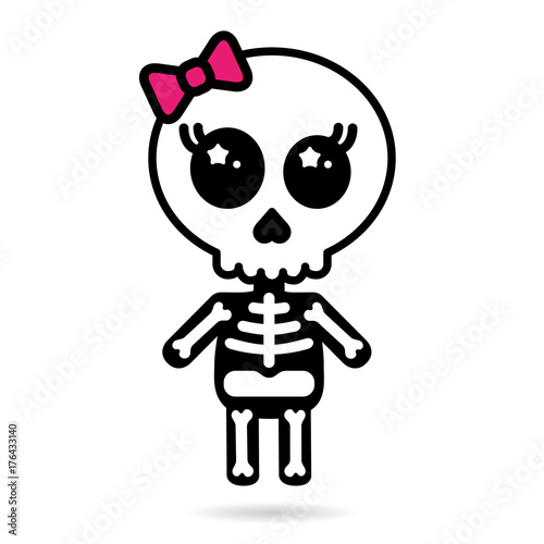 Cute kawaii girl skeleton isolated halloween concept