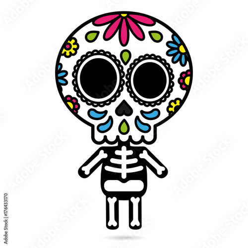 Sugar skull character isolated day of the dead concept