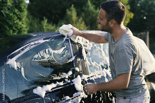 Man washing car