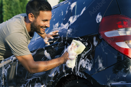 Man washing car