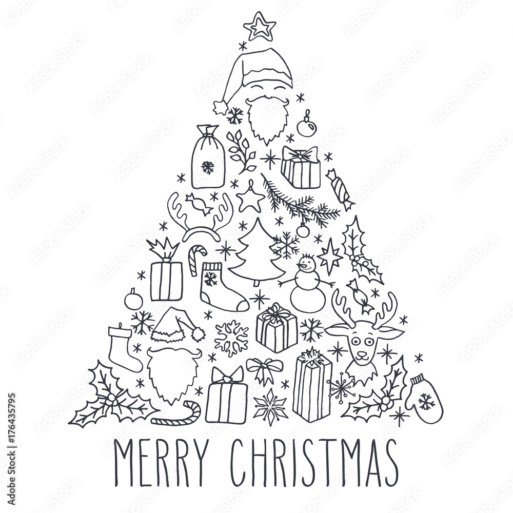 Fototapeta premium Christmas doodle greeting card