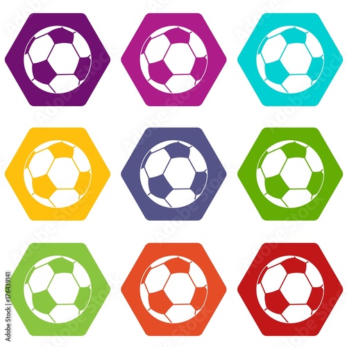 Football ball icon set color hexahedron