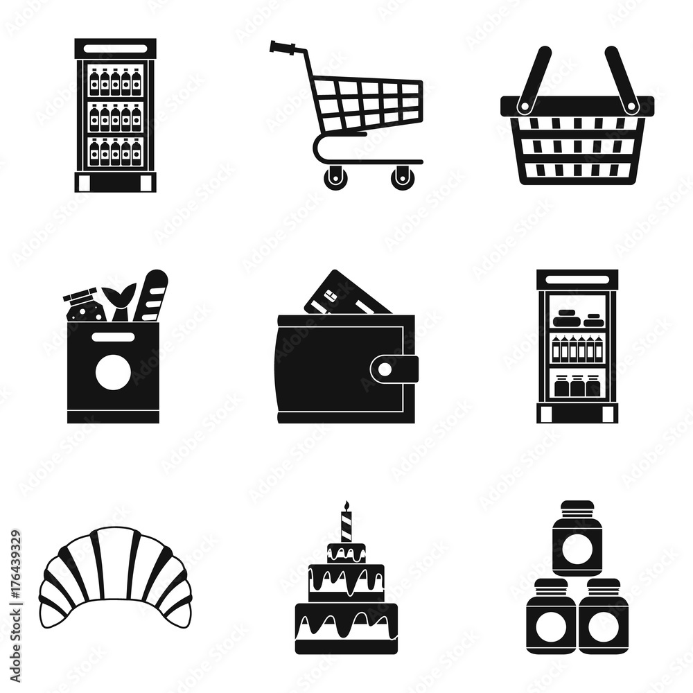 Sweet cake icons set, simple style Sweet cake icons set, simple style