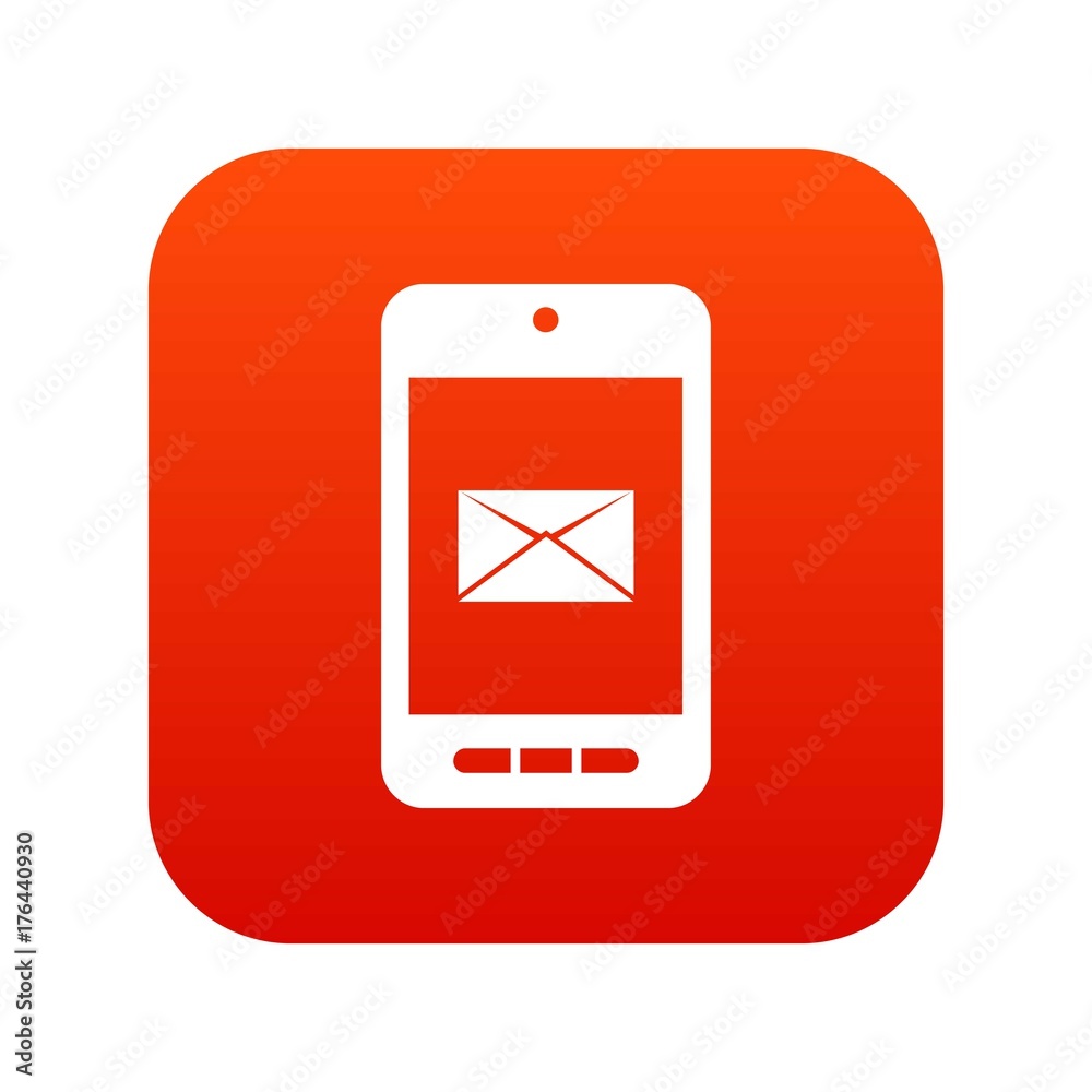 Smartphone with email symbol on the screen icon digital red Smartphone with email symbol on the screen icon digital red