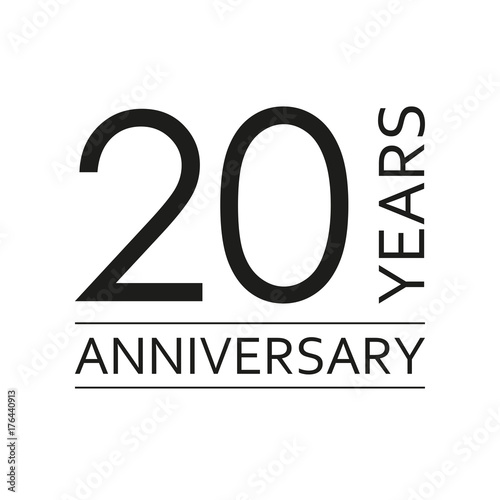 20 years anniversary emblem. Anniversary icon or label. 20 years celebration and congratulation design element. Vector illustration.
