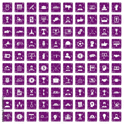 100 leadership icons set grunge purple