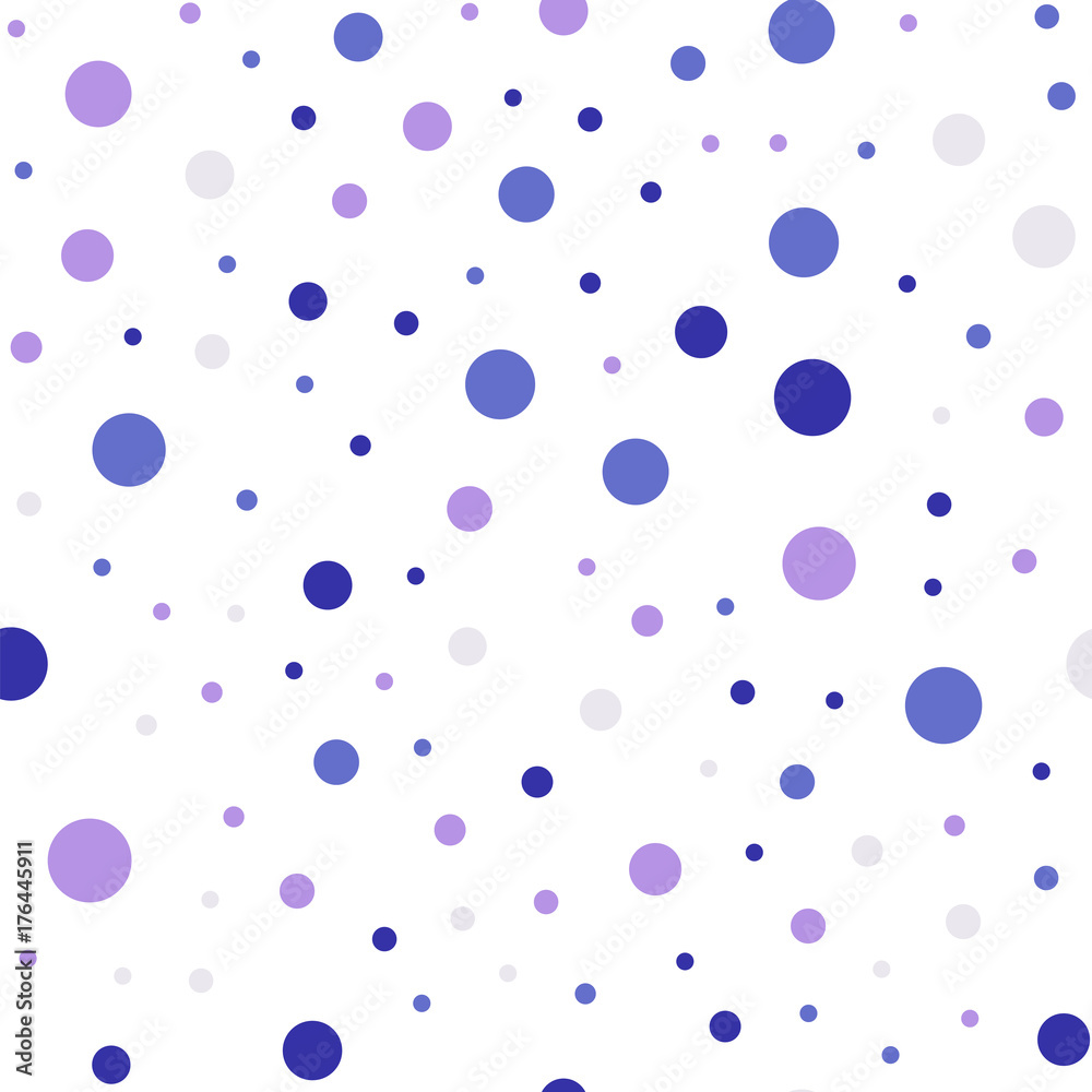 Colorful polka dots seamless pattern on white 27 background. Superb classic colorful polka dots textile pattern. Seamless scattered confetti fall chaotic decor. Abstract vector illustration.