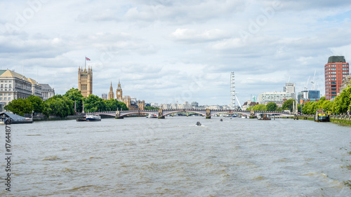 Palace of Westminster, Big Ben, Westminster Bridge, London Eye View By The River Thames
