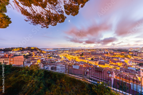 City View Of Lisbon After Sunset from Belvedere Of Our Lady Of The Mount