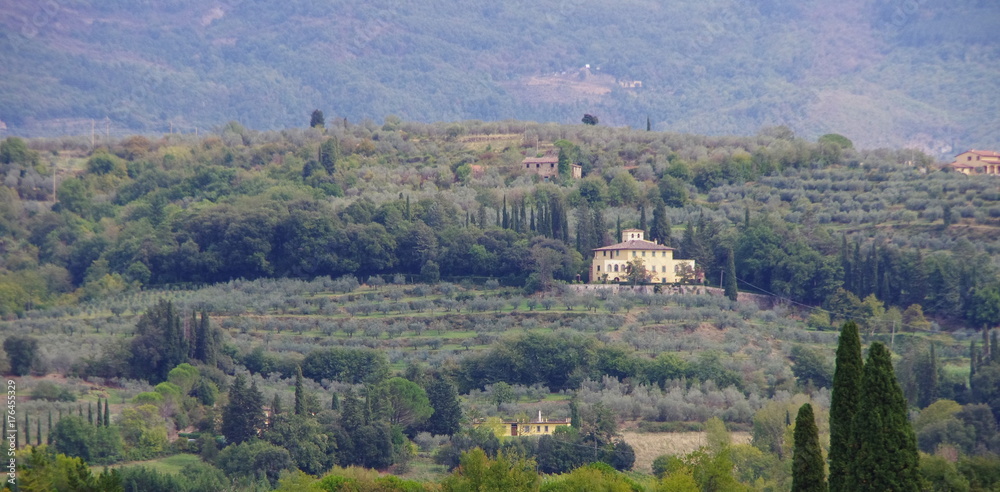 Tuscany countryside hosts ancient villas.
