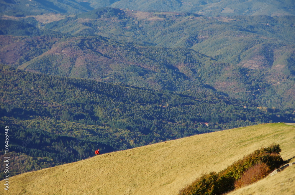 Casentino and Appennines from Pratomagno, autum foliage.