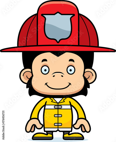 Cartoon Smiling Firefighter Chimpanzee