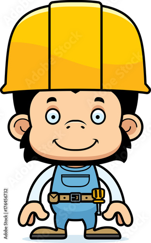 Cartoon Smiling Construction Worker Chimpanzee