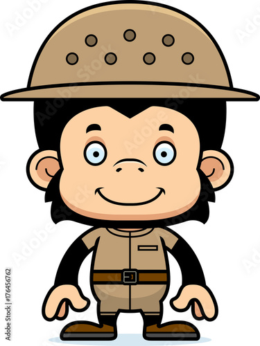 Cartoon Smiling Zookeeper Chimpanzee