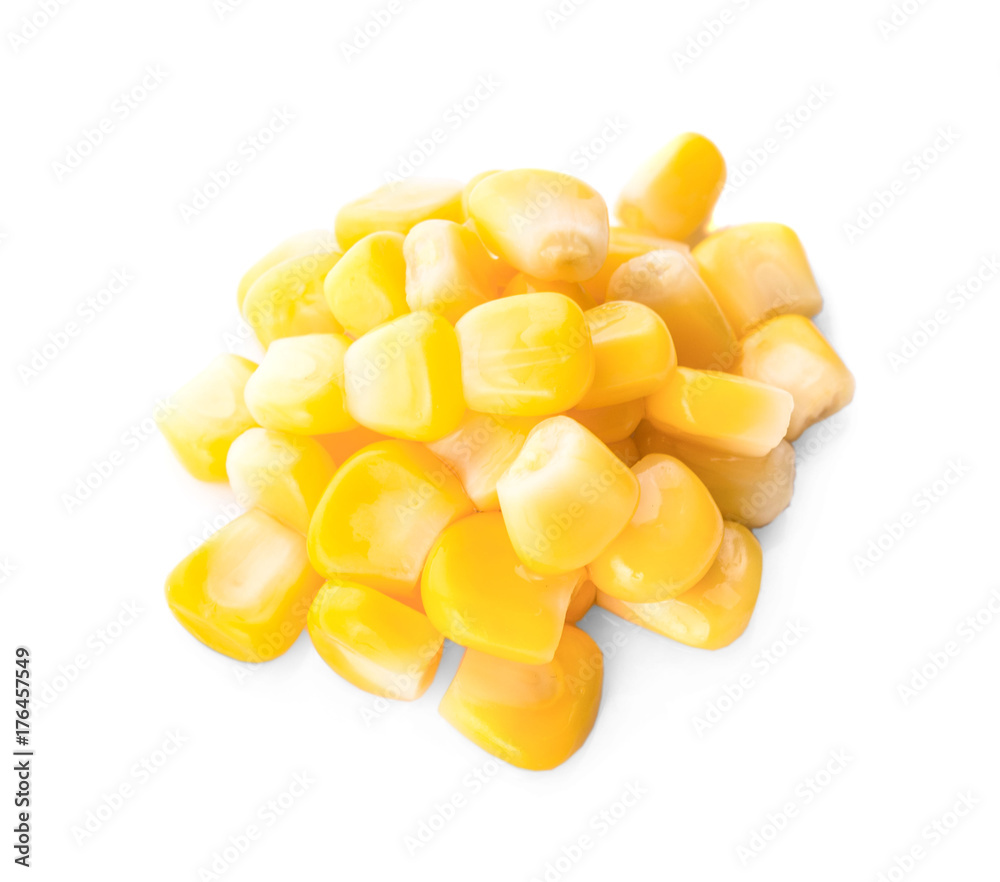 Sweet whole kernel corn on white background Sweet whole kernel corn on white background