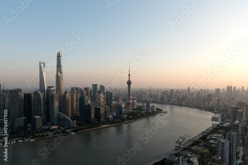Shanghai city of Lujiazui sunset