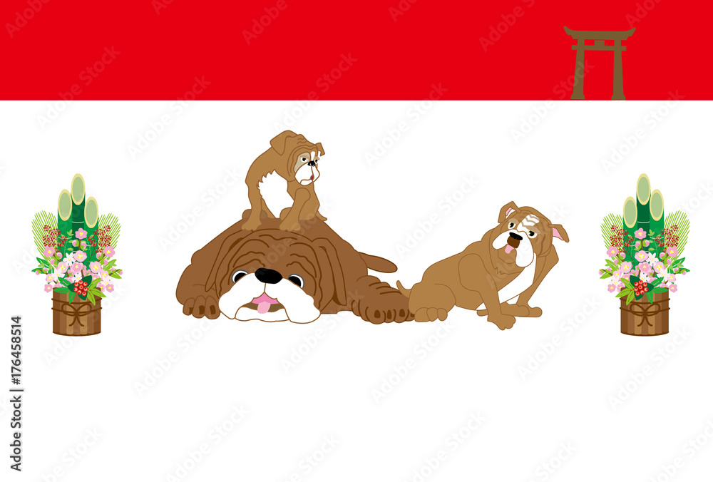 犬と門松のポップなイラスト年賀ハガキ Stock Illustration Adobe Stock