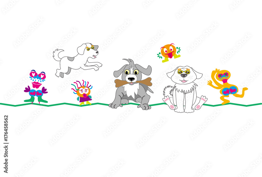 ポップな犬たちのイラストのメッセージカード 白背景 Stock Illustration Adobe Stock ポップな犬たちのイラストのメッセージカード 白背景 Stock Illustration Adobe Stock
