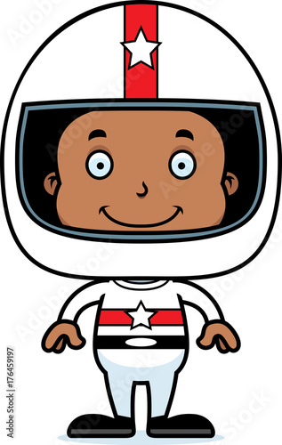 Cartoon Smiling Race Car Driver Boy