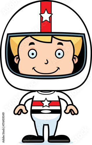 Cartoon Smiling Race Car Driver Boy