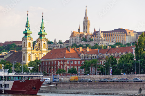 St Anne Church on Batthyany Square and Matthias Church on the Castle Hill - Budapest, Hungary