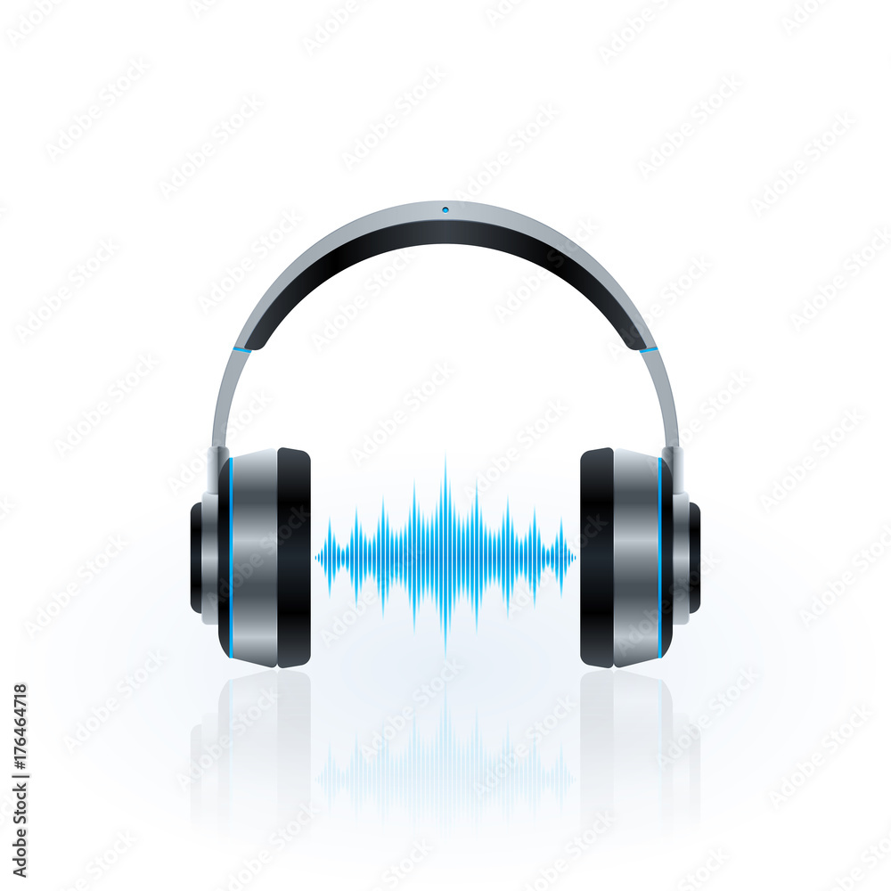 Headphones and sound waves, vector illustration