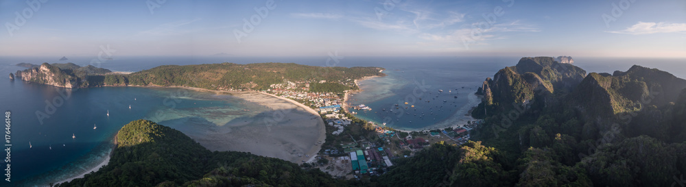 High Aerial Panorama Over Phi Phi Don Island, Thailand