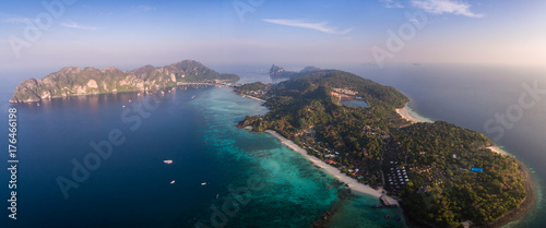 High Aerial Panorama Over Long Beach And Ton Sai, Phi Phi Islands, Thailand
