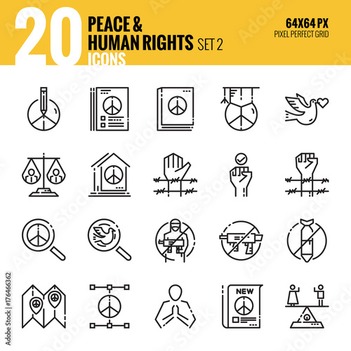 Peace and Human Rights icon set2. Flat thin line icons design. vector