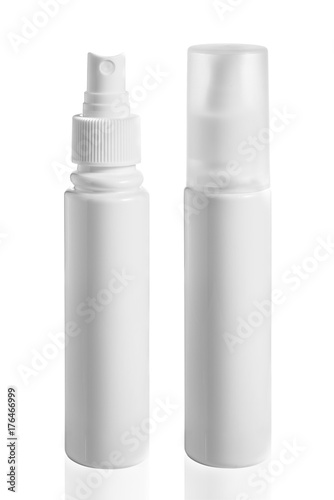 empty plastic bottle cosmetic,spay, lotion packaging on a white background