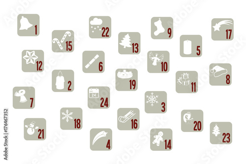 Adventskalender mit weihnachtlichen Symbolen