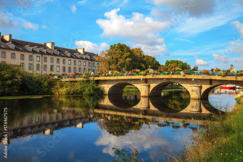 reflection of bridge on Nantes Brest canal in Pontivy Brittany France