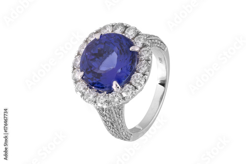 Fotografie sapphire  ring  with diamonds ,  classic jewelry with gemstones