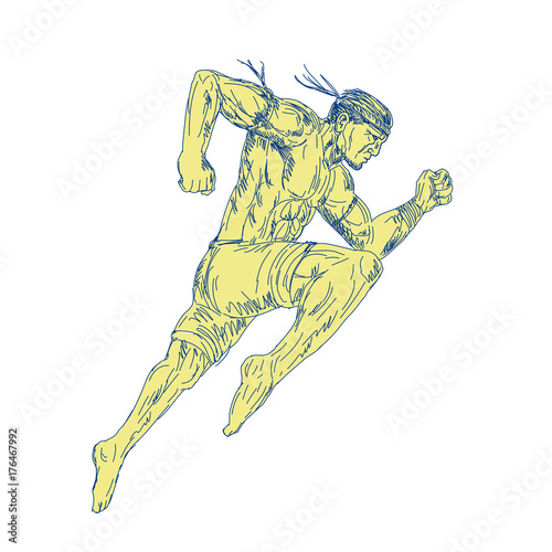 Muay Thai Fighter Kicking Side Drawing
