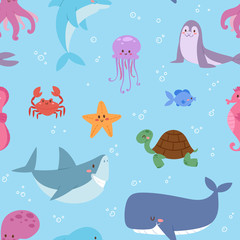 Fototapete Meerestiere-Kindermuster Tropische Meeresbewohner Illustration für Kinder  © partyvector