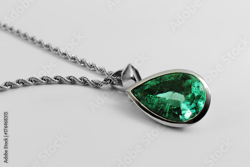 Fotografie, Obraz emerald necklace and chain with gemstone and  diamond in gold,  classic  jewelry
