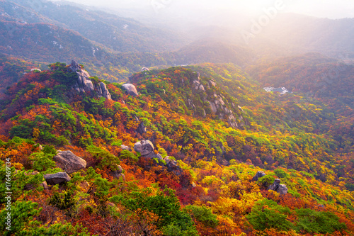 Bukhansan mountains in autumn,Seoul in South Korea. photo