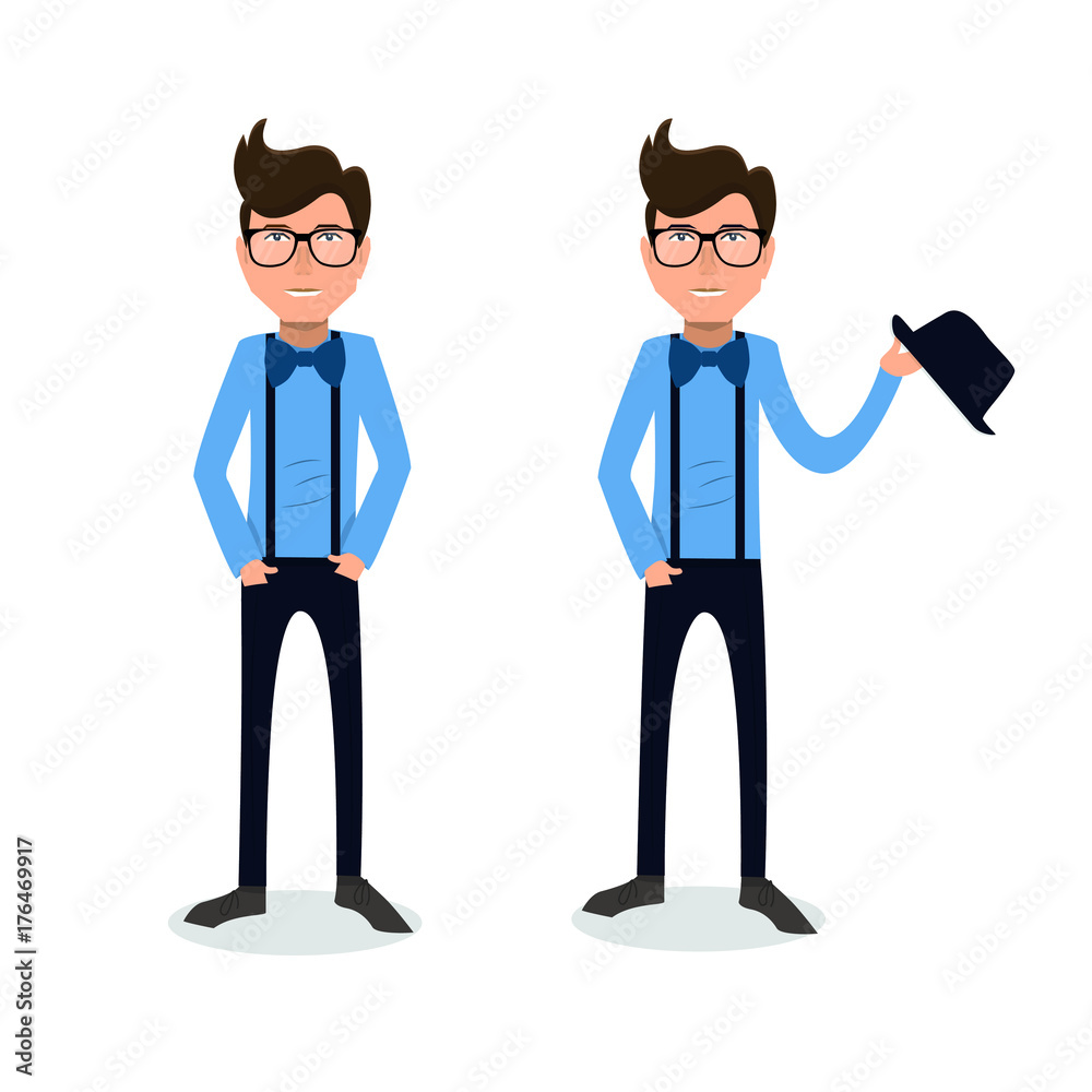Obraz premium funny and cool cartoon guy in casual clothes, gesturing. Vector illustration, Hipster Style