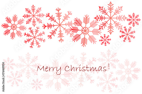 Background with red snowflakes on white, Merry Christmas stock vector illustration for winter design, for print