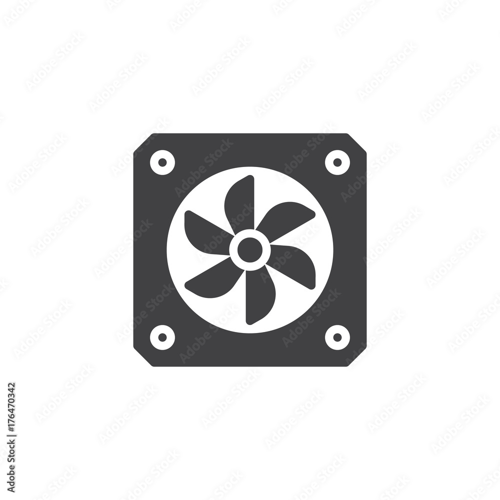 Radiator fan icon vector, filled flat sign, solid pictogram isolated on white. Symbol, logo illustration.