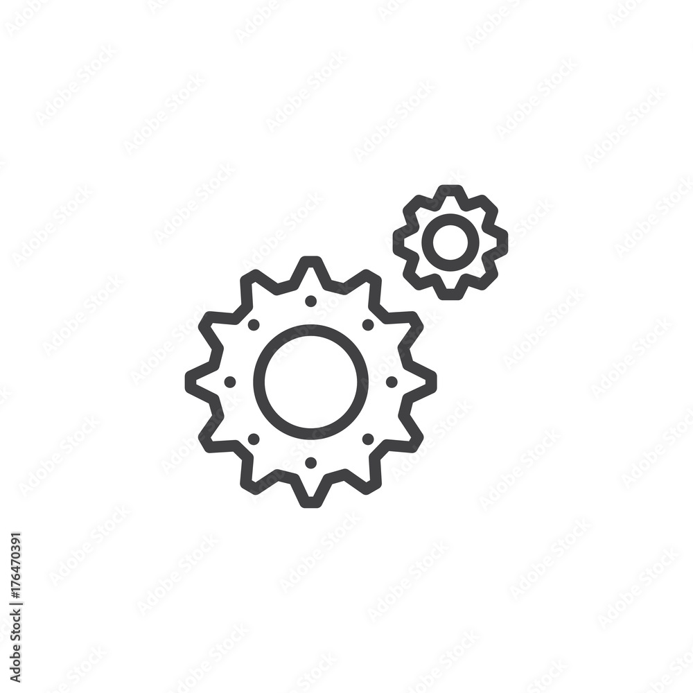 Gear, settings line icon, outline vector sign, linear style pictogram isolated on white. Symbol, logo illustration. Editable stroke Gear, settings line icon, outline vector sign, linear style pictogram isolated on white. Symbol, logo illustration. Editable stroke
