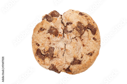 Homemade Chocolate chip cookies on isolated white background.