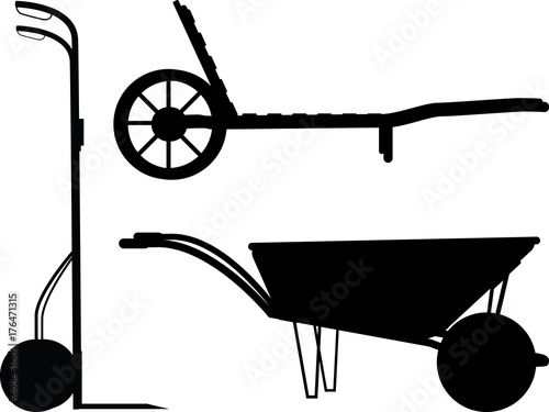 Wheelbarrow silhouette set