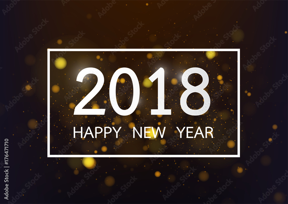 Happy new year 2018 with glod bokeh and defocused lights style background. Vector illustration