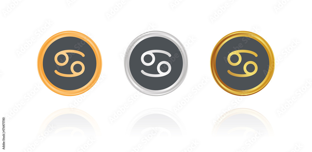 Krebs - Horoskop - Bronze, Silber, Gold Buttons Krebs - Horoskop - Bronze, Silber, Gold Buttons